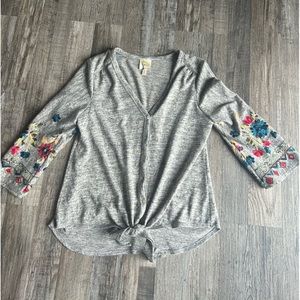 Anthropologie Fig and Flower Embroidery tie Top